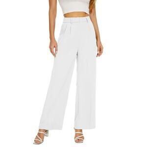 NWOT Funyyzo High Rise Wide Leg Pleat Front Pockets Dress White Ankle Pants-Med